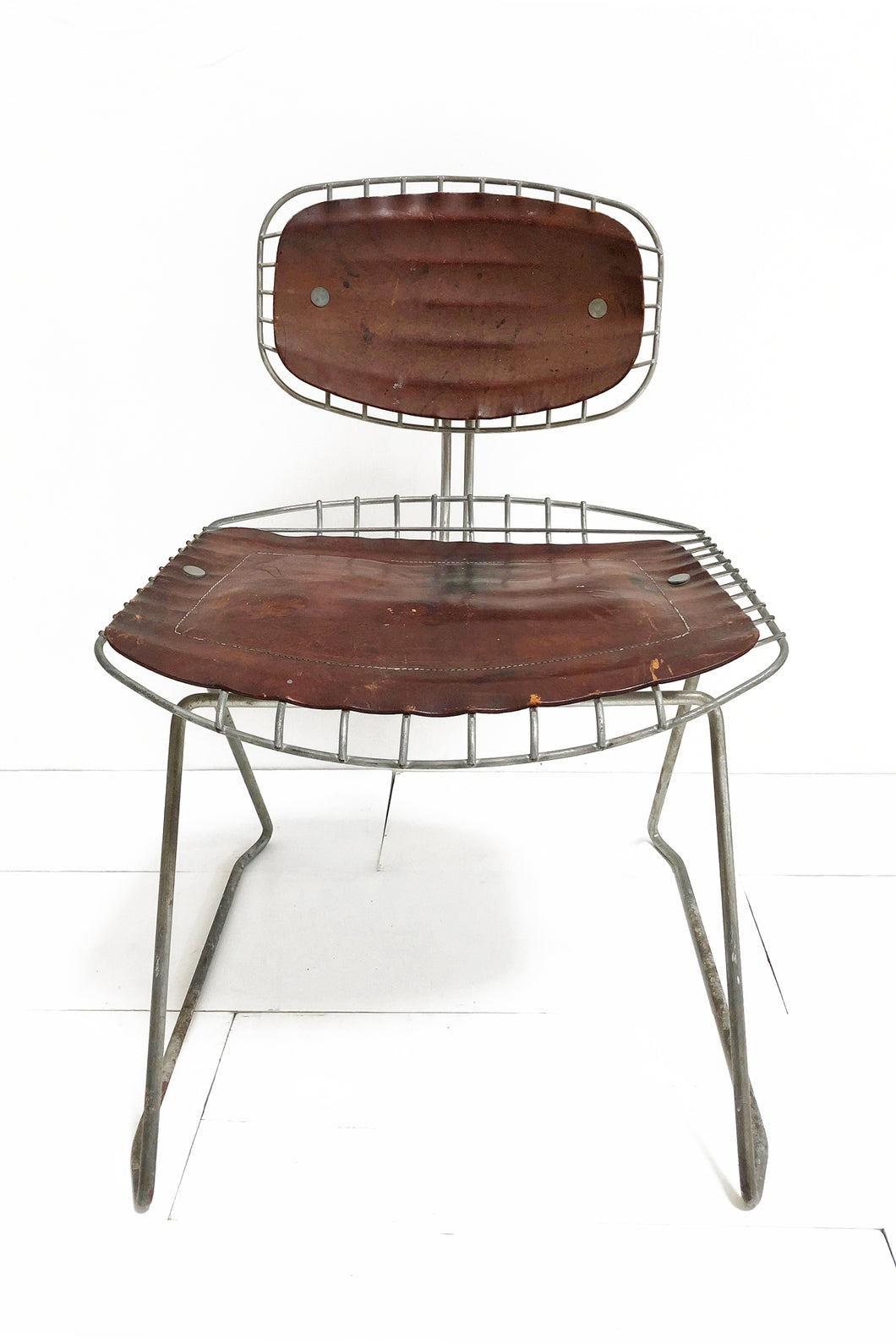 Michel Cadestin Beaubourg Chair in Galvanized Steel and Brown Leather